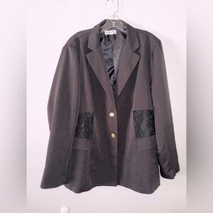 Indigo Rose Black Blazer Jacket Lace Accent Patches Office Career Dressy 2X?